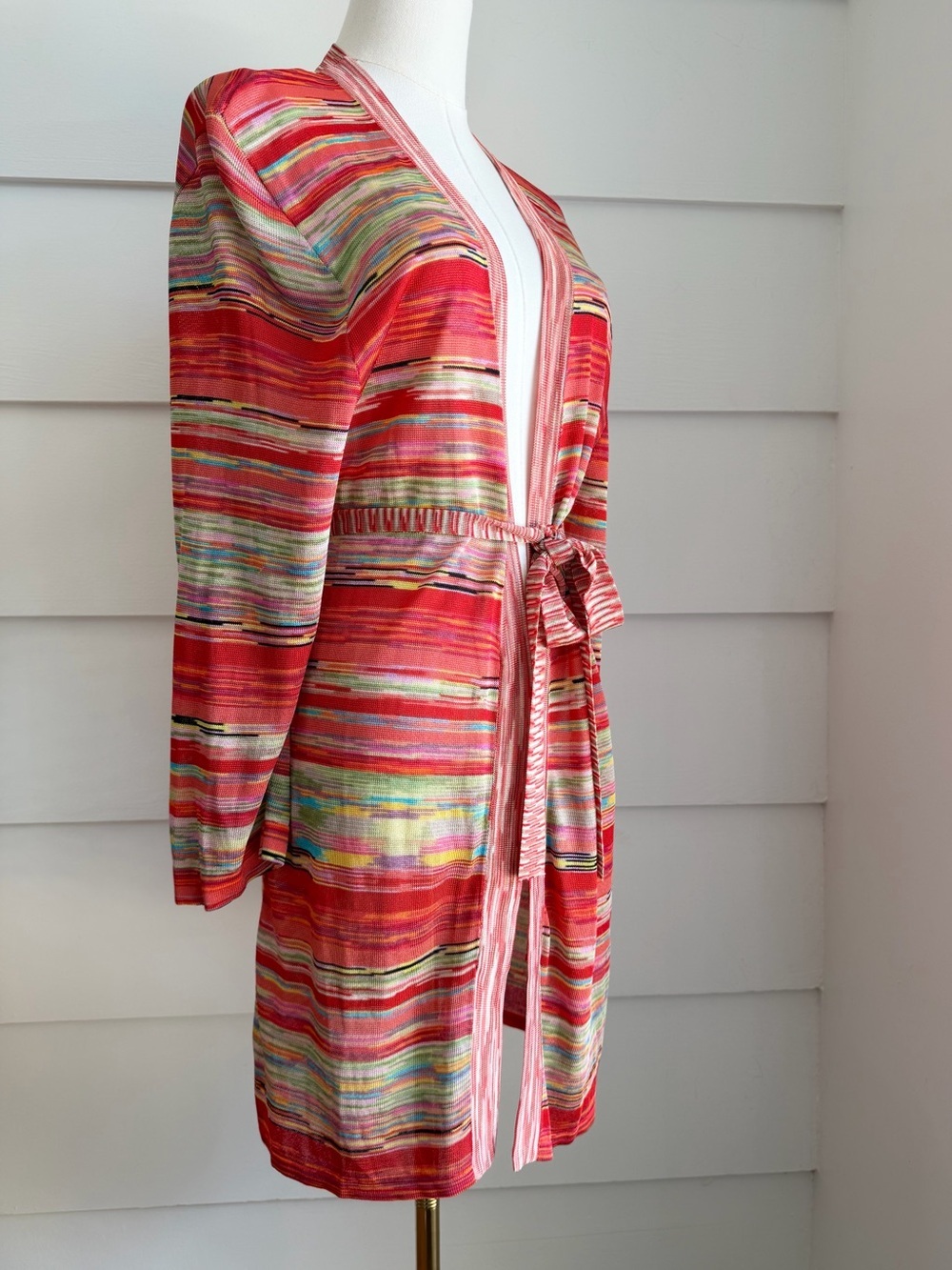 Vibrant Knit Belted Cardigan Sweater Missoni Style by Dana Buchman size XL - Picture 2 of 6